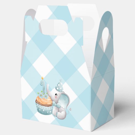 最初の誕生日象男の赤ちゃんフライトボックスブルー フェイバーボックス (オープン)