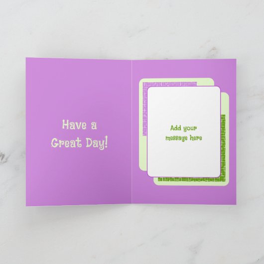 最初の誕生日1今日の名前フォトパープルグリーン カード (内部)