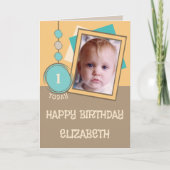 最初の誕生日1今日の名前photo brown orange カード (正面)