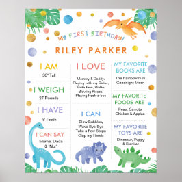 最初の誕生日1歳の恐竜のサイン ポスター