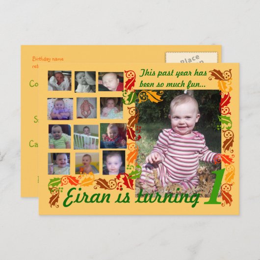 最初の誕生日12か月の写真 ポストカード (正面/裏面)