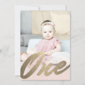 最初の誕生日 ブッシュピンク ゴールド 女の子 フォト 招待状 (正面)
