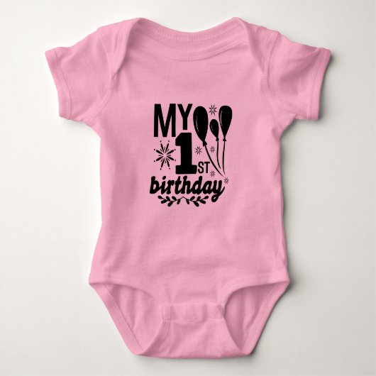 最初の誕生日!ベビー!!!! ベビーボディスーツ (正面)
