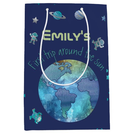 最初の誕生日 |太陽のまわりに初旅 ミディアムペーパーバッグ (正面)