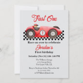 最初の誕生日 赤いレースカー ファーストワン 招待状 (正面)