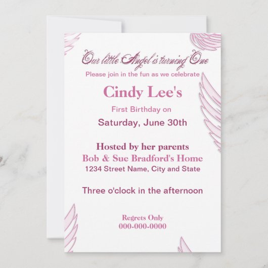 最初の誕生日- OurLittle Angel 招待状 (裏面)
