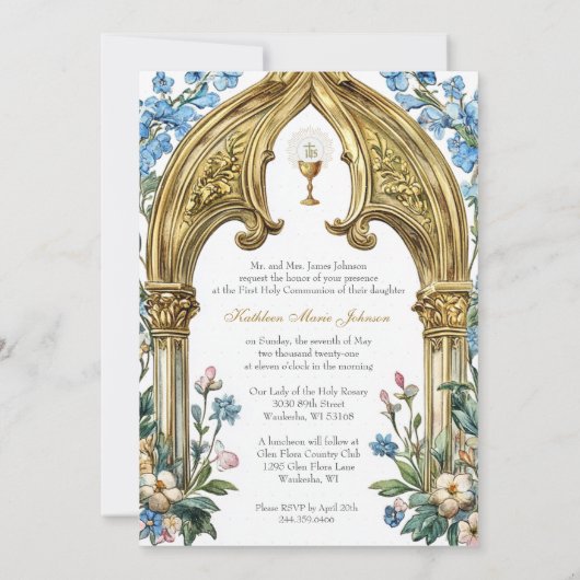 最初の通信フローラと金ゴールドチャリスホスト 招待状 (裏面)