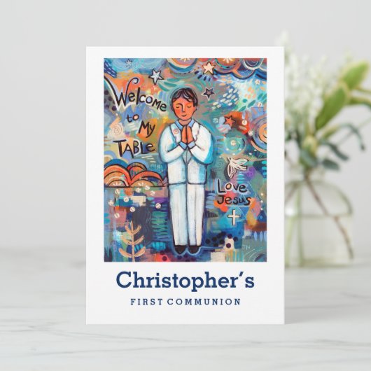 最初の通信招待状、男の子にカスタマイズ 招待状 (スタンド正面)