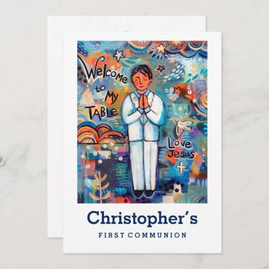 最初の通信招待状、男の子にカスタマイズ 招待状 (正面/裏面)