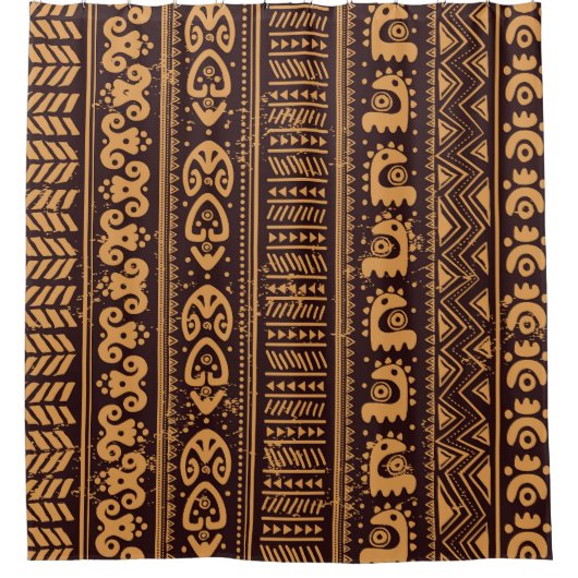 最初の部族の民族的なシームレスなパターン。 シャワーカーテン (正面)