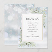 最初の雪の花と緑の葉のベイビーシャワーの詩 サンキューカード (正面/裏面)