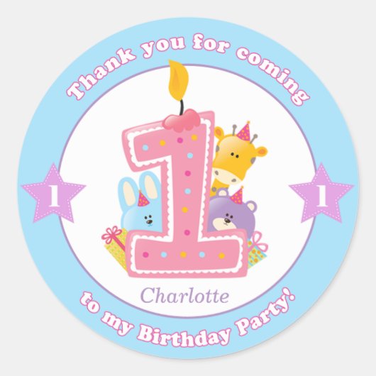 最初の1子供の誕生日ステッカーは好み ラウンドシール (正面)