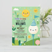 最初の1歳の誕生日に可愛い男の子のゴルフホール 招待状 (スタンド正面)