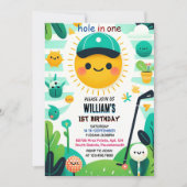 最初の1歳の誕生日に男の子かわいいゴルフホールを取得 招待状 (正面)