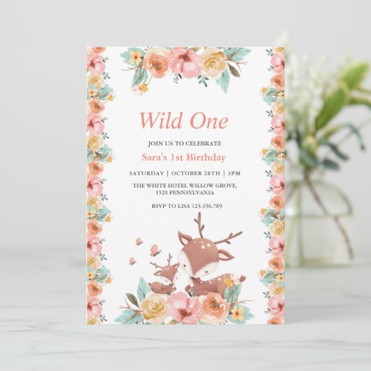 最初の1歳の誕生日サファリワイルドワンフローラ 招待状 (スタンド正面)