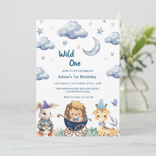 最初の1歳の誕生日サファリワイルドワン動物 招待状 (スタンド正面)