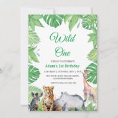 最初の1歳の誕生日サファリワイルドワン 招待状 (正面)