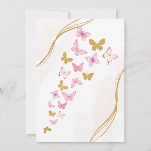 最初の1番目の誕生日の水の色蝶パーティー 招待状 (裏面)