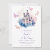 最初の1番目の誕生日キャッスルリトルバタフライパーティー 招待状 (正面)