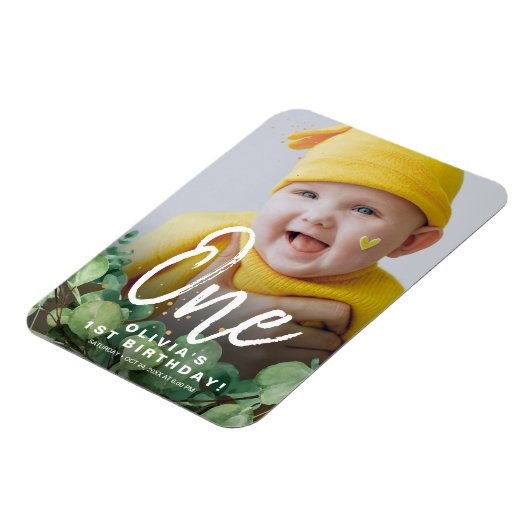 最初の1素朴エレガントな誕生日クラシック写真 マグネット (左側)