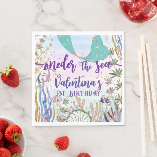 最初の1stワンダーザシー誕生日マーメイドグリッター スタンダードランチョンナプキン (インサイチュ)