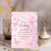 最初の1th誕生日ベビーガール蝶パーティー 招待状