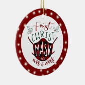 最初のChristMASKはバッファロー夫妻の写真をチェック セラミックオーナメント (右)