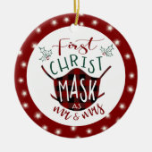 最初のChristMASKはバッファロー夫妻の写真をチェック セラミックオーナメント (正面)