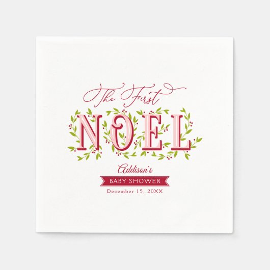 最初のNoel Baby Girl Christmas Baby Shower スタンダードカクテルナプキン (正面)