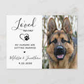 最初のQRコードモダンペットドッグのIが結婚大好き インビテーションポストカード (正面)