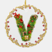 最初のVのモノグラムのなクリスマスのオーナメント-円 セラミックオーナメント (裏面)