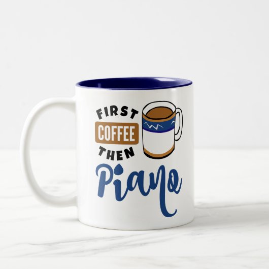 最初コーヒーそしてピアノ音楽愛好者 ツートーンマグカップ (左)