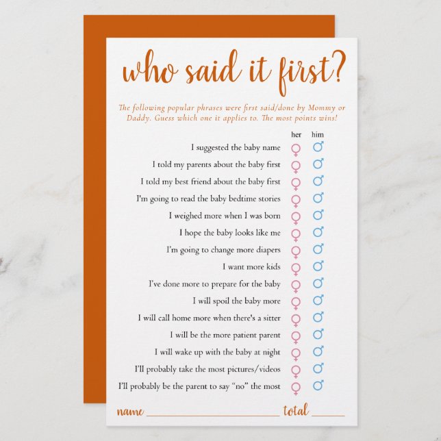 最初シンプルに言った |秋オレンジゲームカード (正面/裏面)