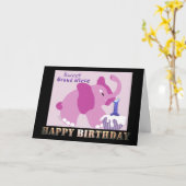 最初ハッピーバースデーの壮大な姪のピンク象 カード (黄色い花)
