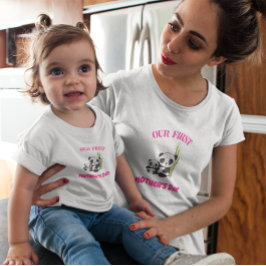 最初パーソナライズされたの母の日のパンダのマッチング ベビーボディスーツ