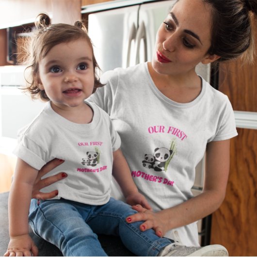 最初パーソナライズされたの母の日のパンダのマッチング ベビーボディスーツ