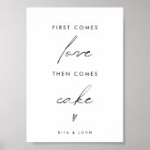 最初モダンの愛来とケーキの結婚ケーキのサイン ポスター (正面)