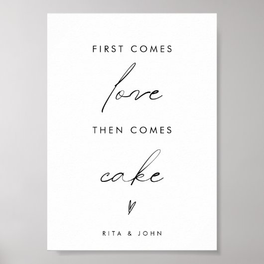最初モダンの愛来とケーキの結婚ケーキのサイン ポスター (正面)