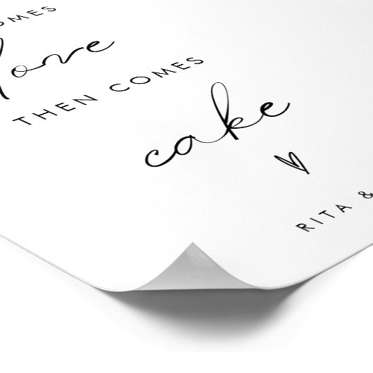 最初モダンの愛来とケーキの結婚ケーキのサイン ポスター (角)