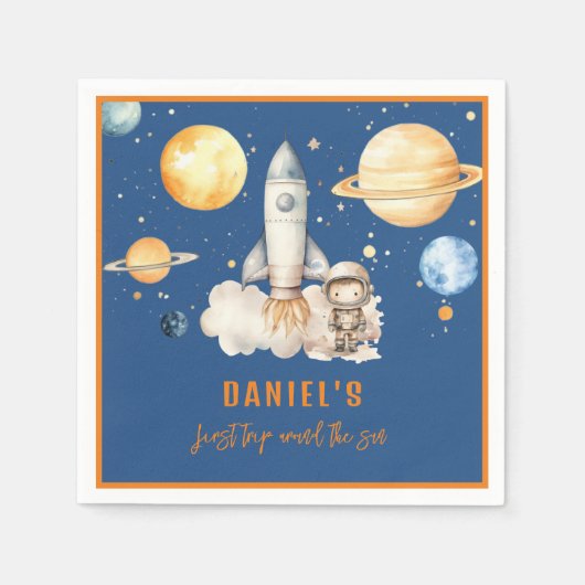 最初モダンの旅のまわりに日誕生日 スタンダードカクテルナプキン (正面)