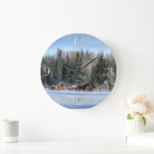 最初冬の雪で走っている馬の群れ ラージ壁時計 (ホーム)