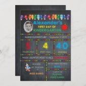 最初日の幼稚園の写真カード男の子、黒板 案内状 (正面/裏面)