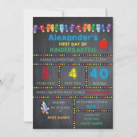 最初日の幼稚園カード男の子、黒板 案内状 (正面)