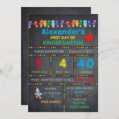 最初日の幼稚園カード男の子、黒板 案内状 (正面/裏面)