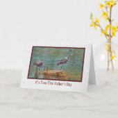 最初父の日、Sandhillクレーン家族 カード (黄色い花)