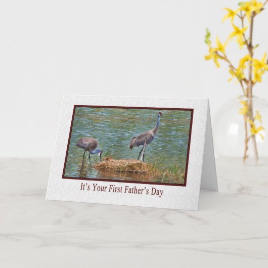 最初父の日、Sandhillクレーン家族 カード (黄色い花)