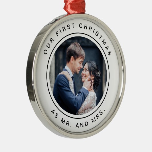 最初結婚したなクリスマス|の白黒写真 メタルオーナメント (右)