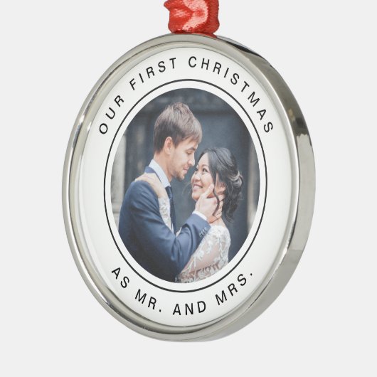 最初結婚したなクリスマス|の白黒写真 メタルオーナメント (左)