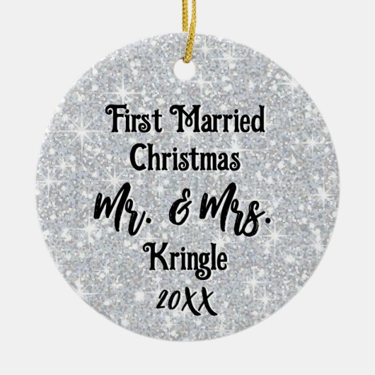 最初結婚したのクパーソナライズされた結婚リスマスの日付 セラミックオーナメント (正面)