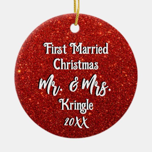 最初結婚したのクパーソナライズされた結婚リスマスの日付 セラミックオーナメント (正面)